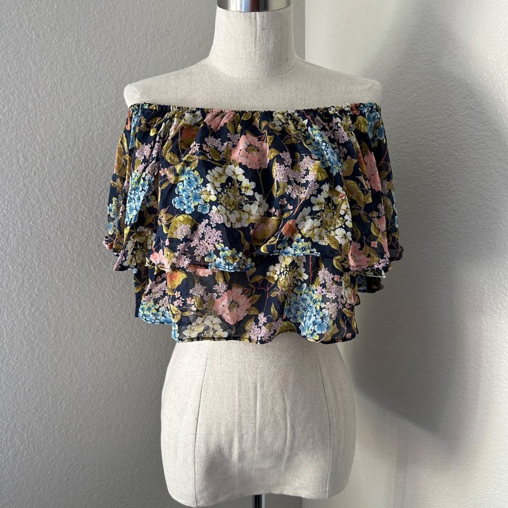 Sam & Lavi Off Shoulders Crop Floral Print Ibn Black Blue Color Sz S